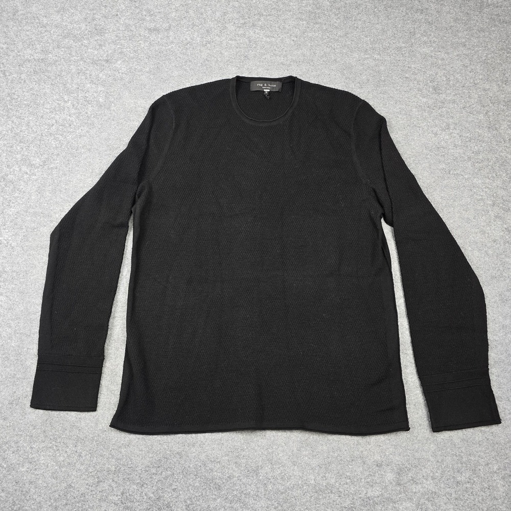 Rag & Bone Sweater Mens Large Black Merino Wool Waffle Knit Crewneck Pullover